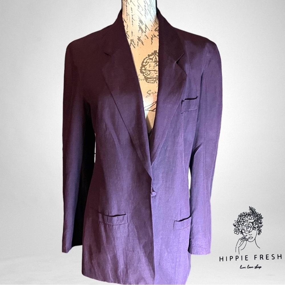 Vintage Emanuel Ungaro Eggplant Purple Silk / Linen Blend Women’s Blazer S8/42